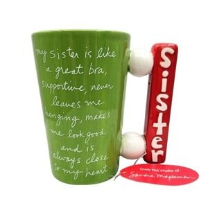 Sandra Magsamen Sister Great Bra Quote Ceramic Latte Mug Green Red Glossy